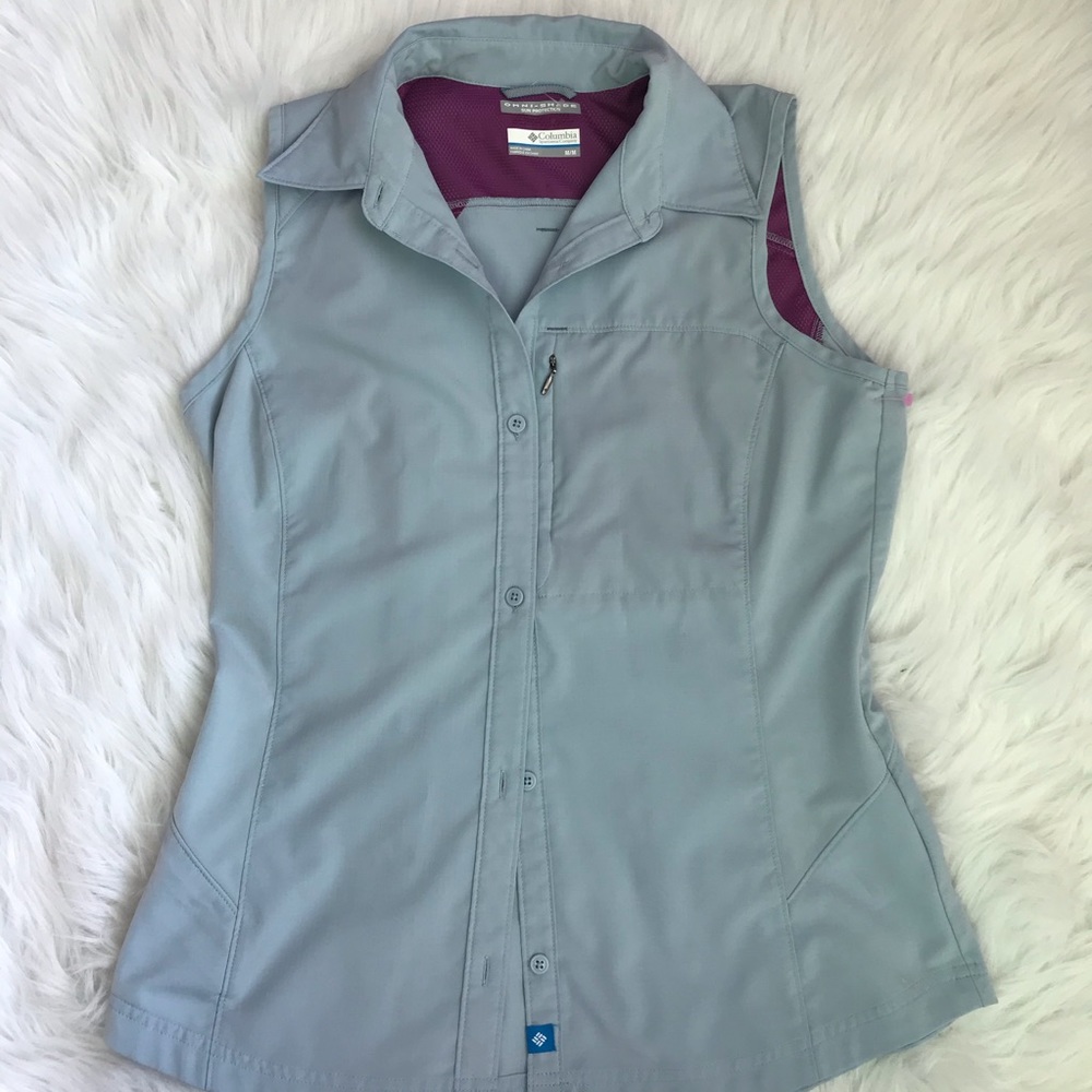 Columbia Button Up Sleeveless Omni Light Blue Top